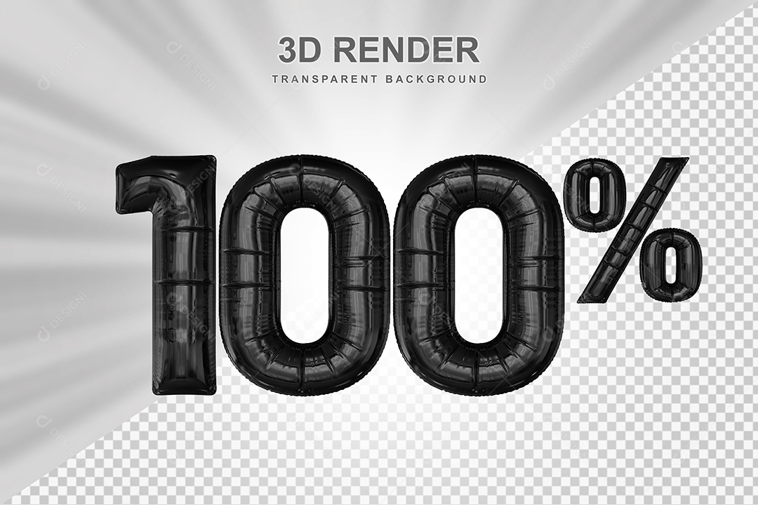 Número de Desconto 100% Elemento 3D Preto para Composição PSD