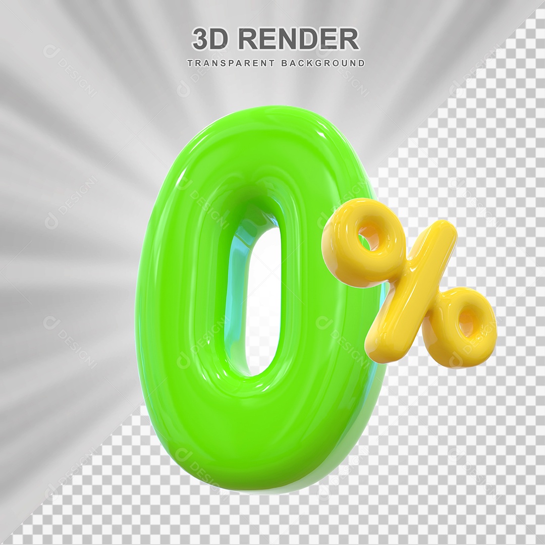 Número de Desconto 0% Elemento 3D Verde para Composição PSD