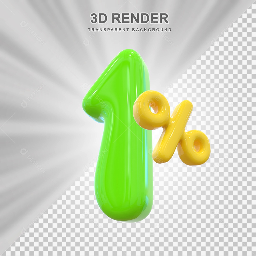 Número de Desconto 1% Elemento 3D Verde para Composição PSD