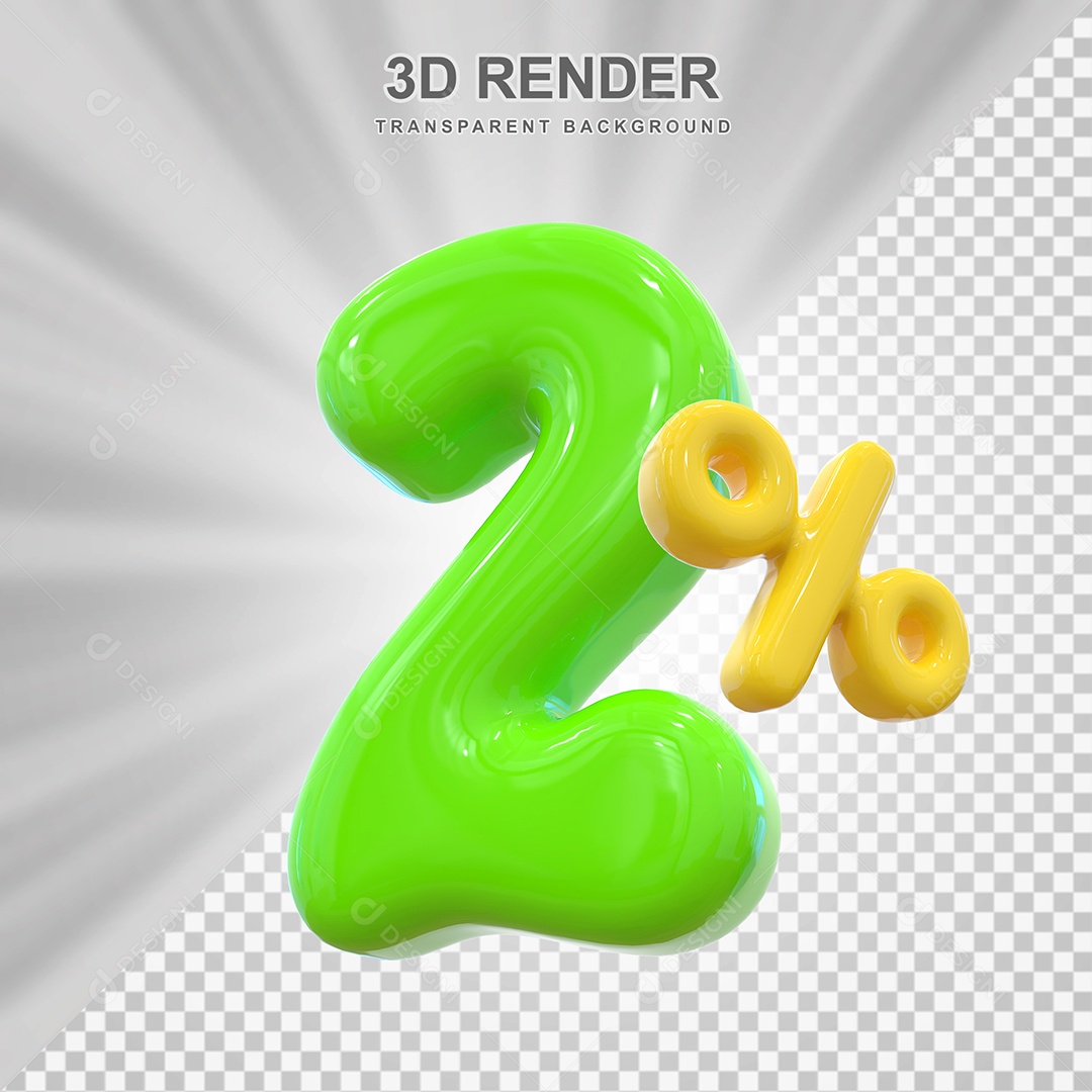 Número de Desconto 2% Elemento 3D Verde para Composição PSD