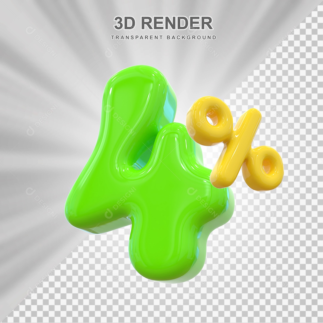Número de Desconto 4% Elemento 3D Verde para Composição PSD