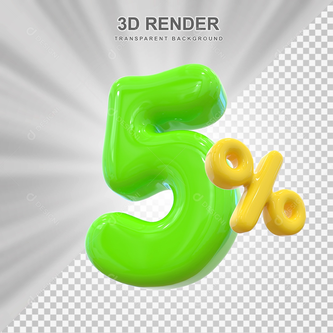 Número de Desconto 5% Elemento 3D Verde para Composição PSD