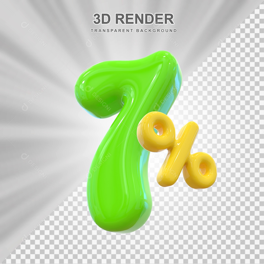 Número de Desconto 7% Elemento 3D Verde para Composição PSD