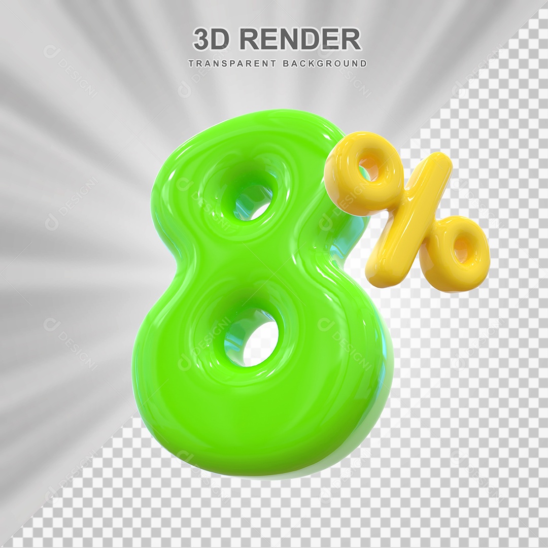Número de Desconto 3% Elemento 3D Verde para Composição PSD