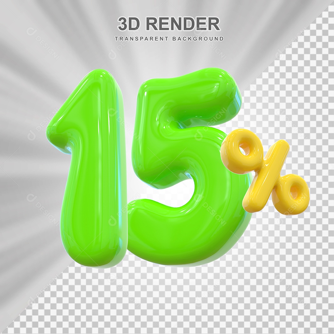 Número de Desconto 15% Elemento 3D Verde para Composição PSD