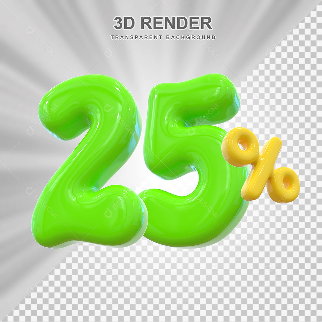 Número de Desconto 25% Elemento 3D Verde para Composição PSD