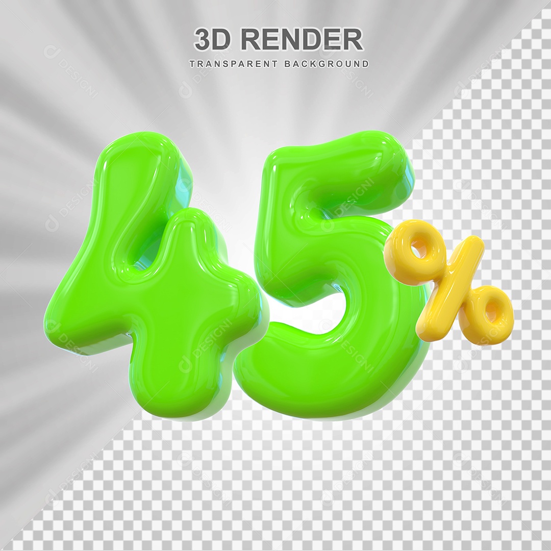 Número de Desconto 45% Elemento 3D Verde para Composição PSD