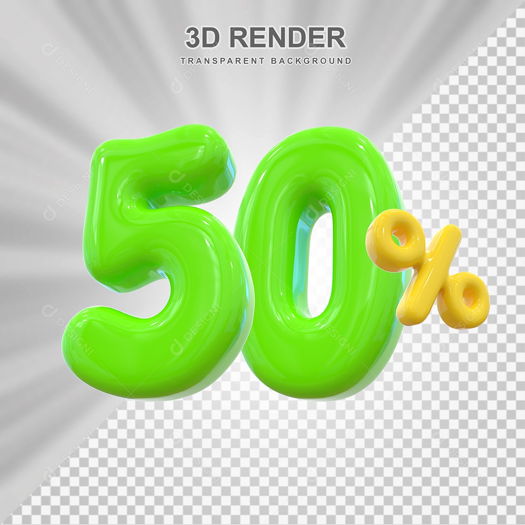 Número de Desconto 50% Elemento 3D Verde para Composição PSD