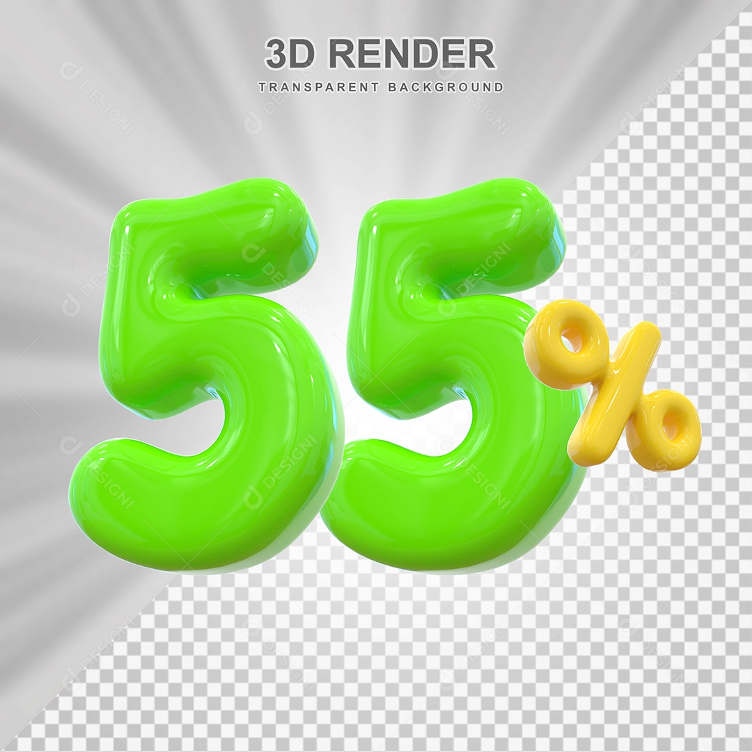 Número de Desconto 55% Elemento 3D Verde para Composição PSD