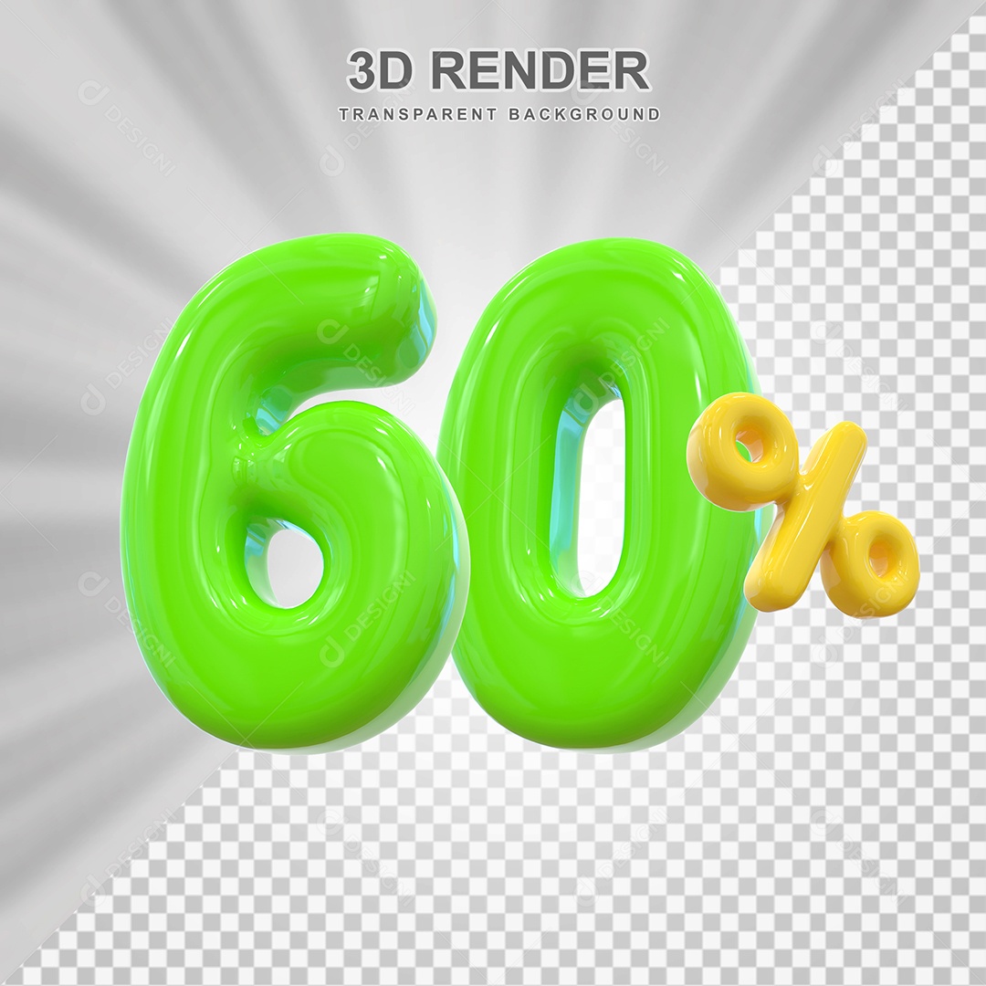 Número de Desconto 60% Elemento 3D Verde para Composição PSD
