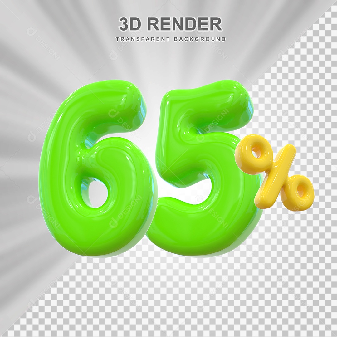 Número de Desconto 65% Elemento 3D Verde para Composição PSD