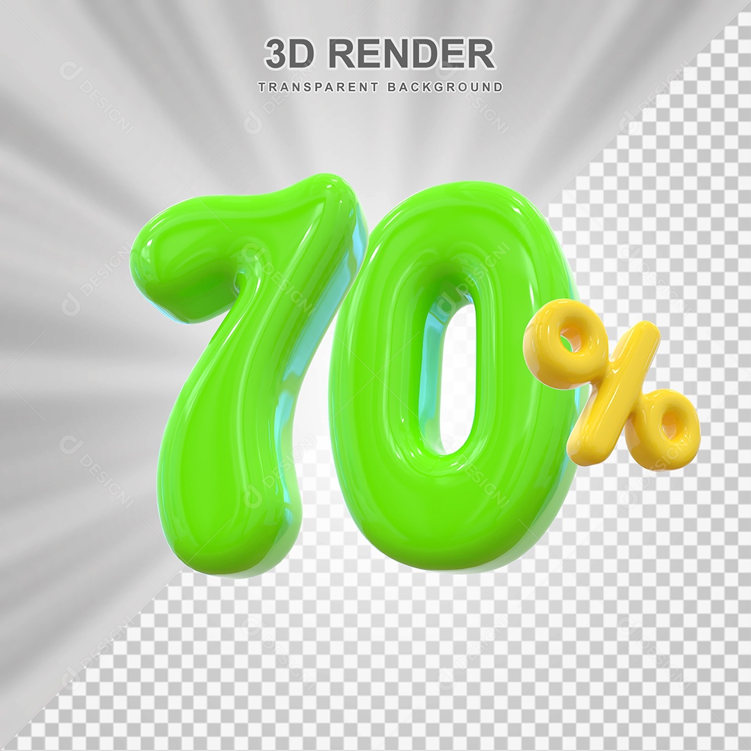 Número de Desconto 70% Elemento 3D Verde para Composição PSD