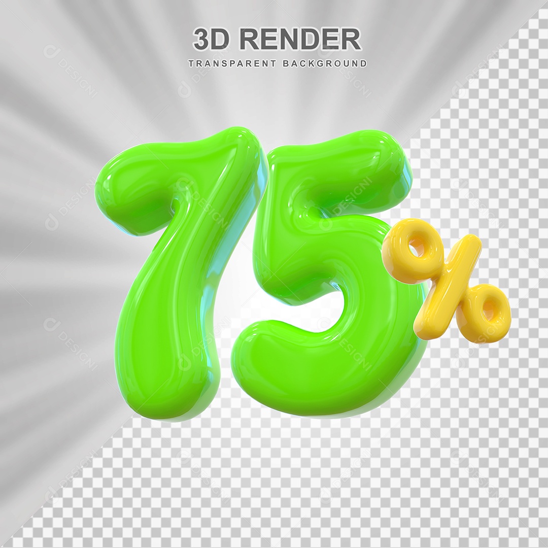 Número de Desconto 75% Elemento 3D Verde para Composição PSD