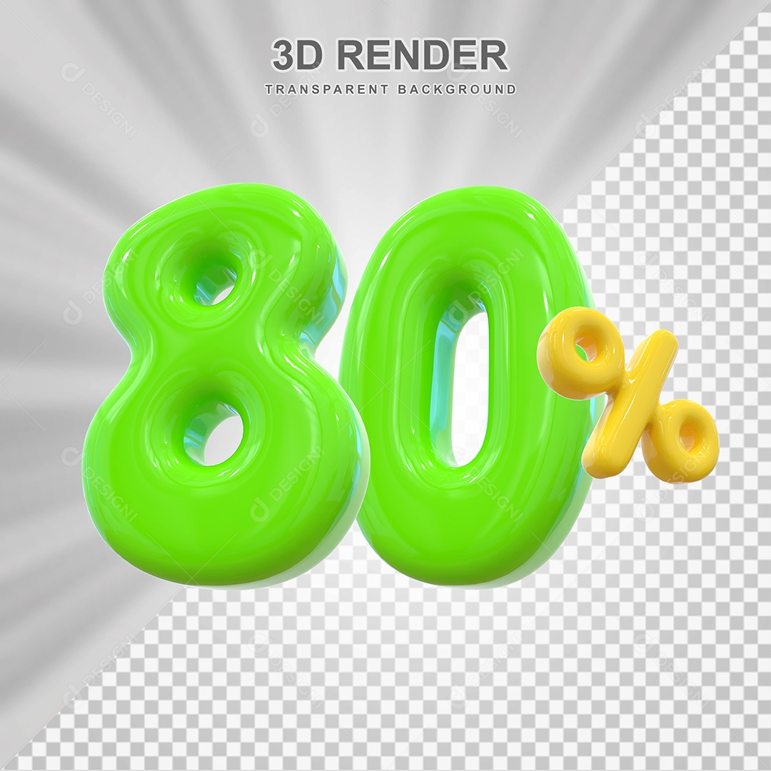 Número de Desconto 80% Elemento 3D Verde para Composição PSD