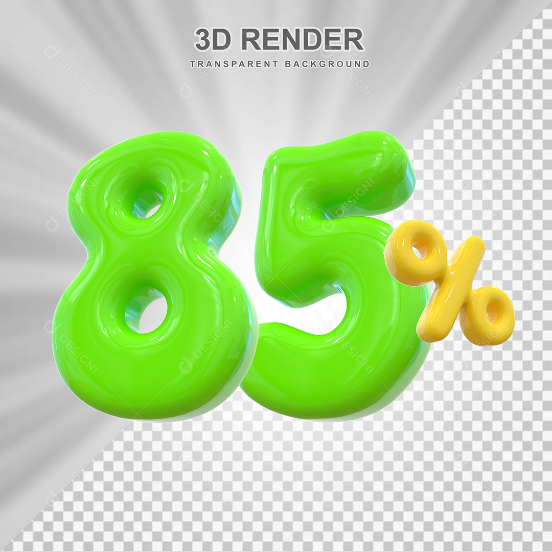 Número de Desconto 85% Elemento 3D Verde para Composição PSD