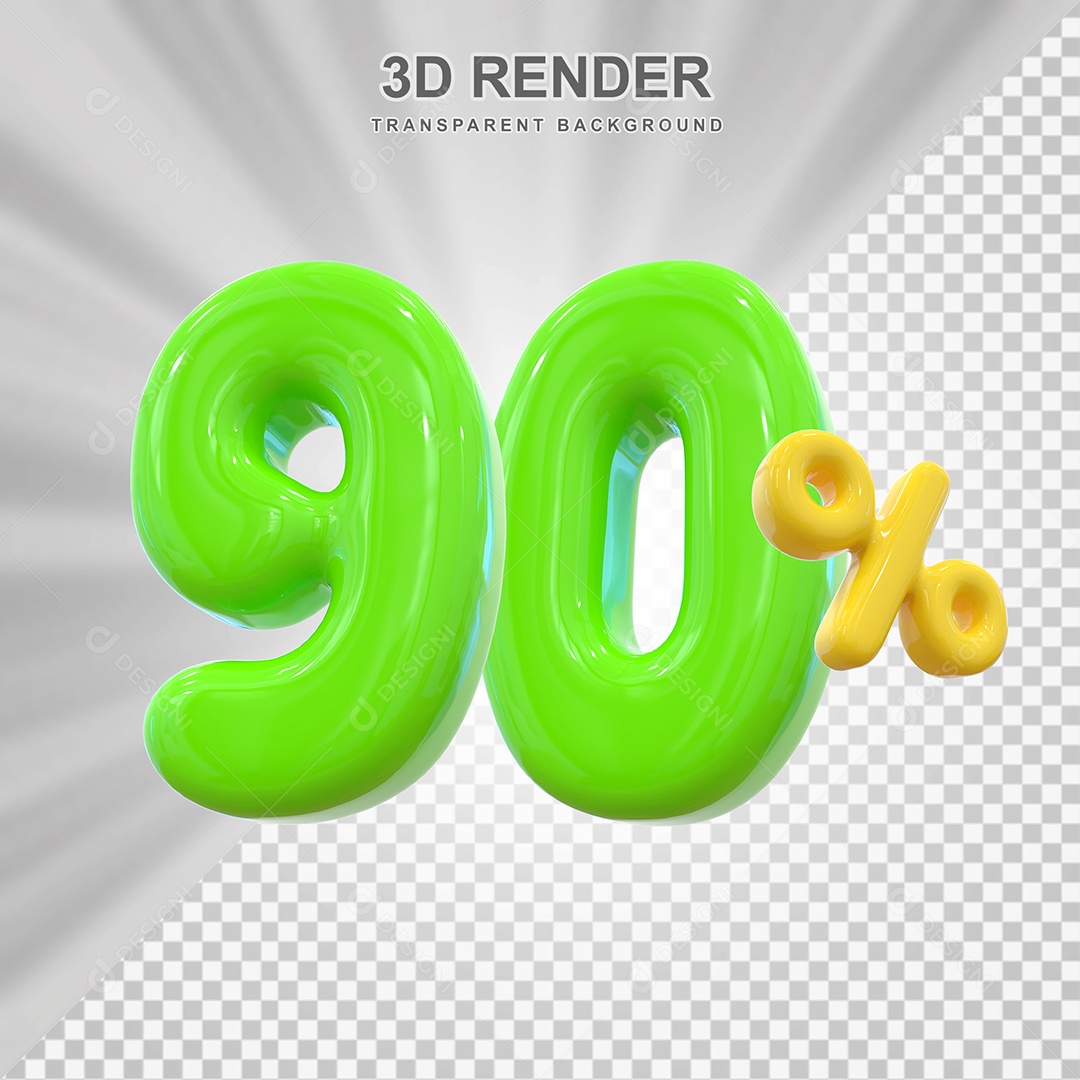 Número de Desconto 90% Elemento 3D Verde para Composição PSD