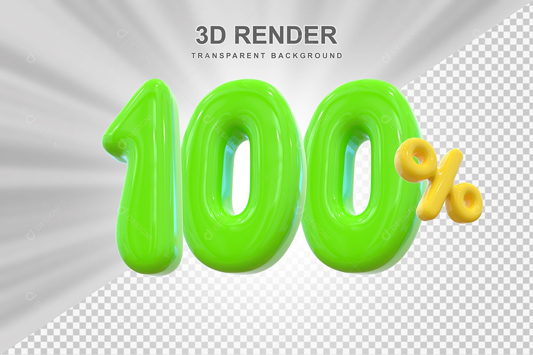 Número de Desconto 100% Elemento 3D Verde para Composição PSD