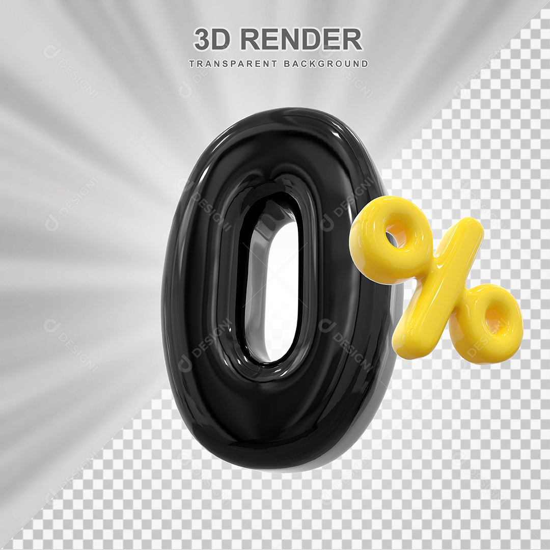 Número de Desconto 0% Elemento 3D Preto para Composição PSD