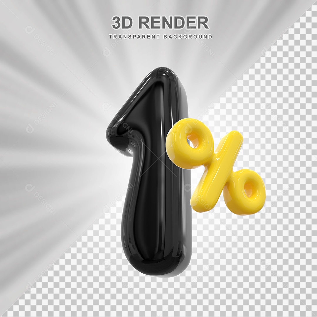 Número de Desconto 1% Elemento 3D Preto para Composição PSD