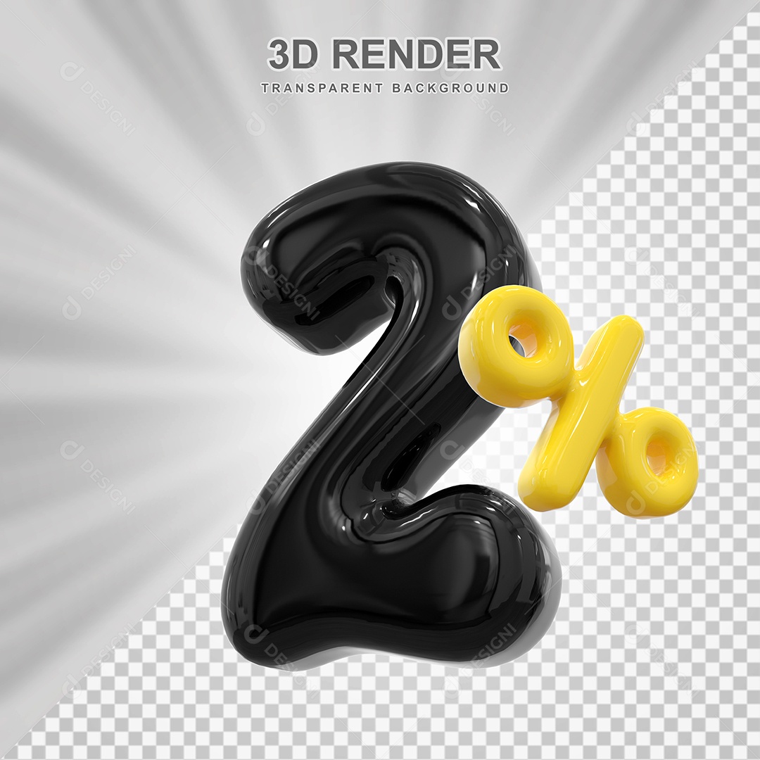 Número de Desconto 2% Elemento 3D Preto para Composição PSD