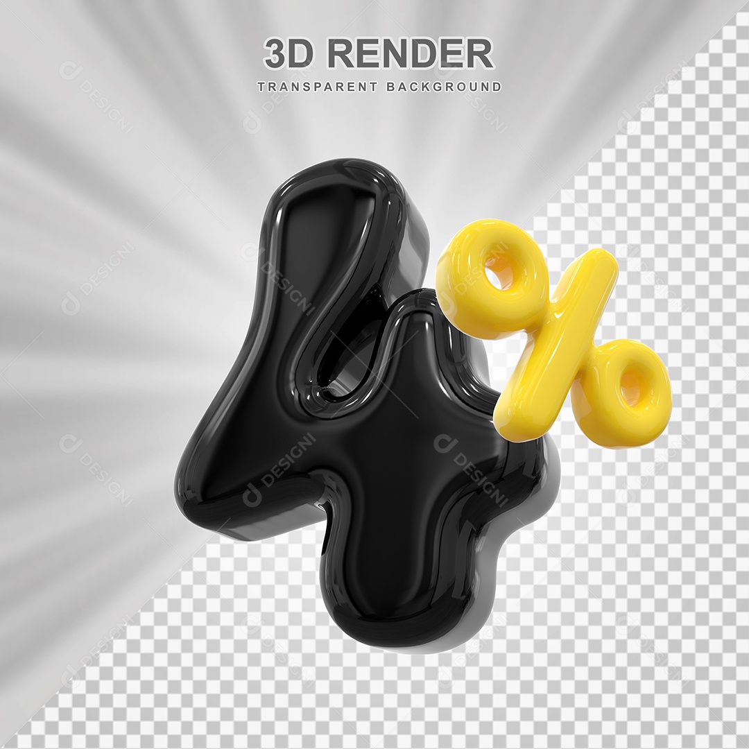 Número de Desconto 4% Elemento 3D Preto para Composição PSD