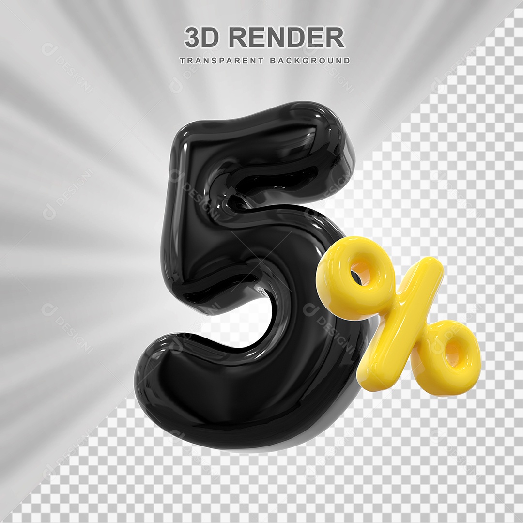 Número de Desconto 5% Elemento 3D Preto para Composição PSD