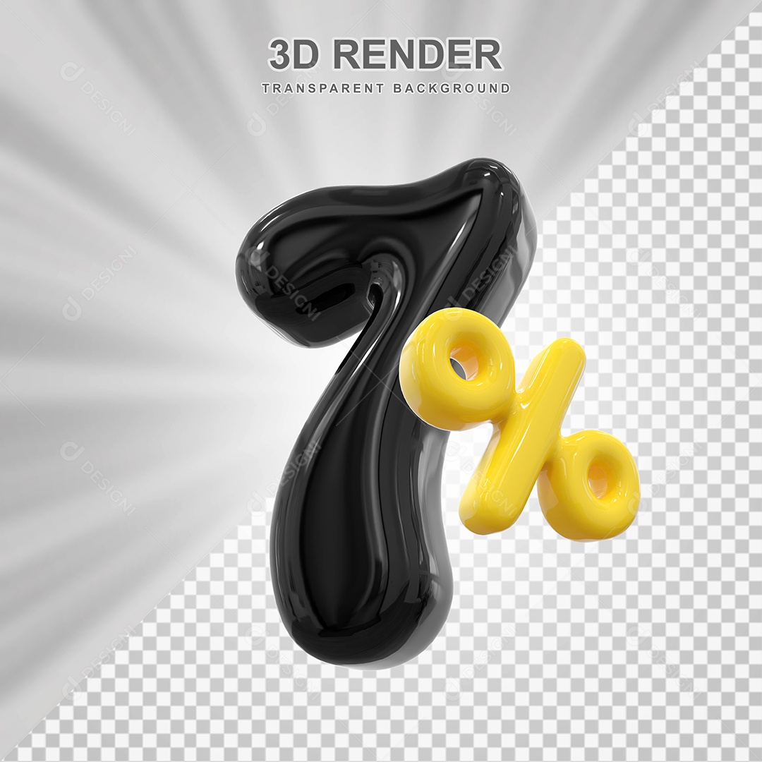 Número de Desconto 7% Elemento 3D Preto para Composição PSD
