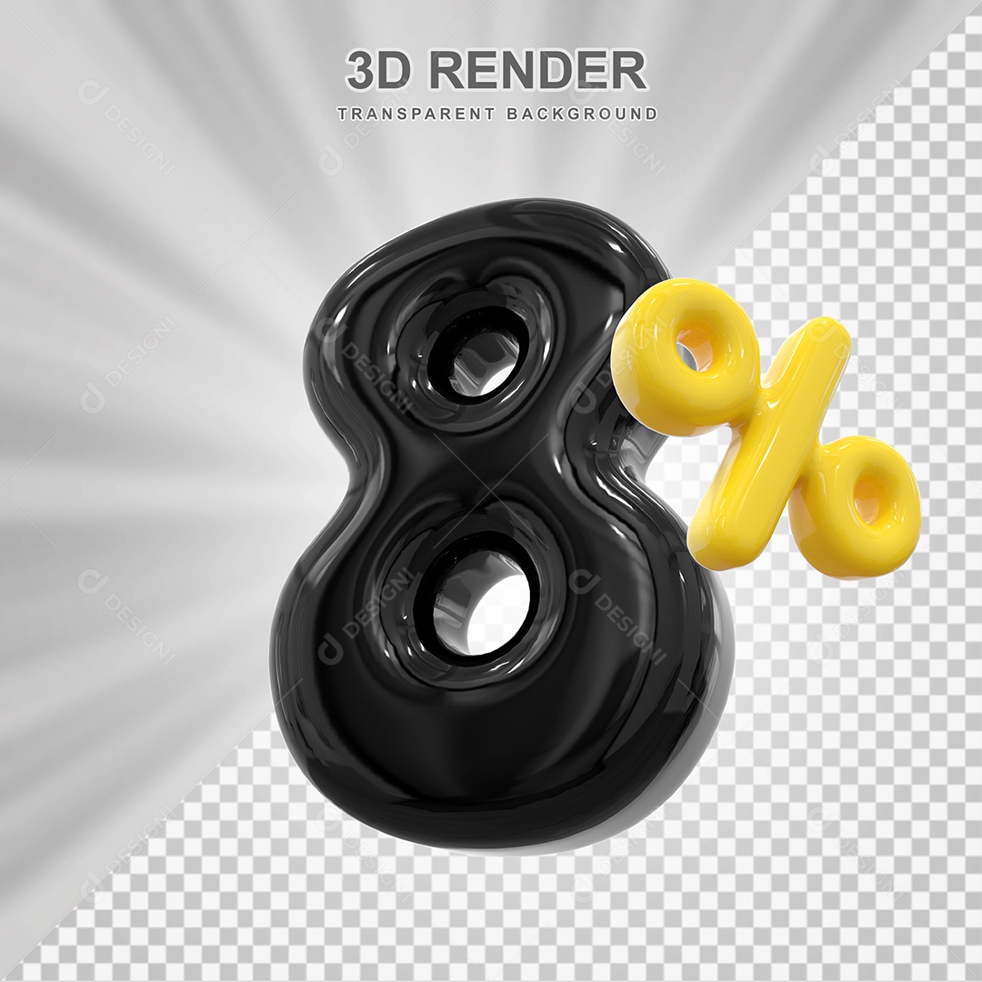 Número de Desconto 8% Elemento 3D Preto para Composição PSD