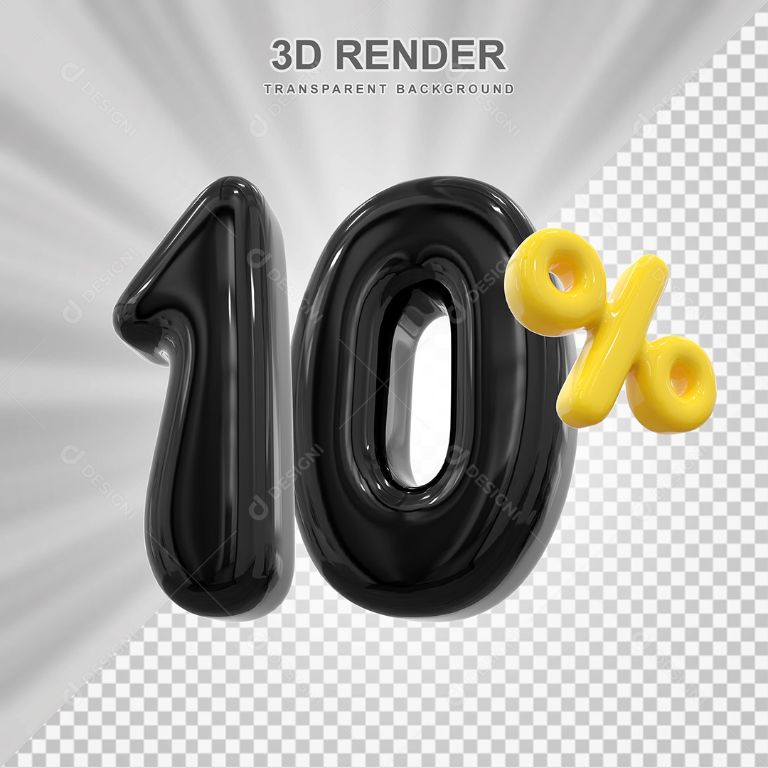 Número de Desconto 10% Elemento 3D Preto para Composição PSD