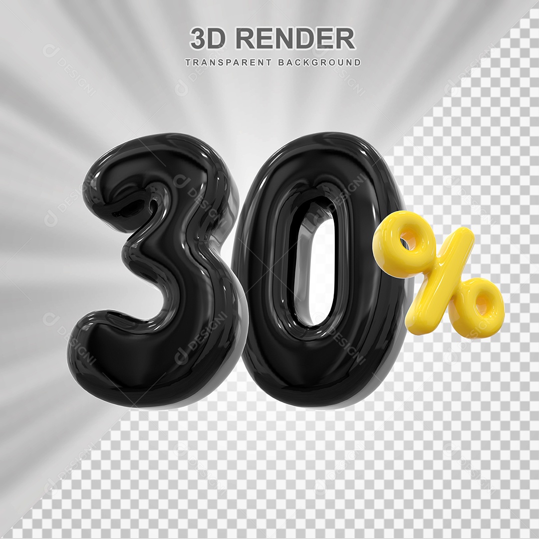 Número de Desconto 30% Elemento 3D Preto para Composição PSD