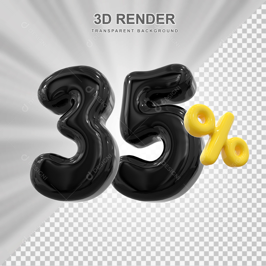 Número de Desconto 35% Elemento 3D Preto para Composição PSD