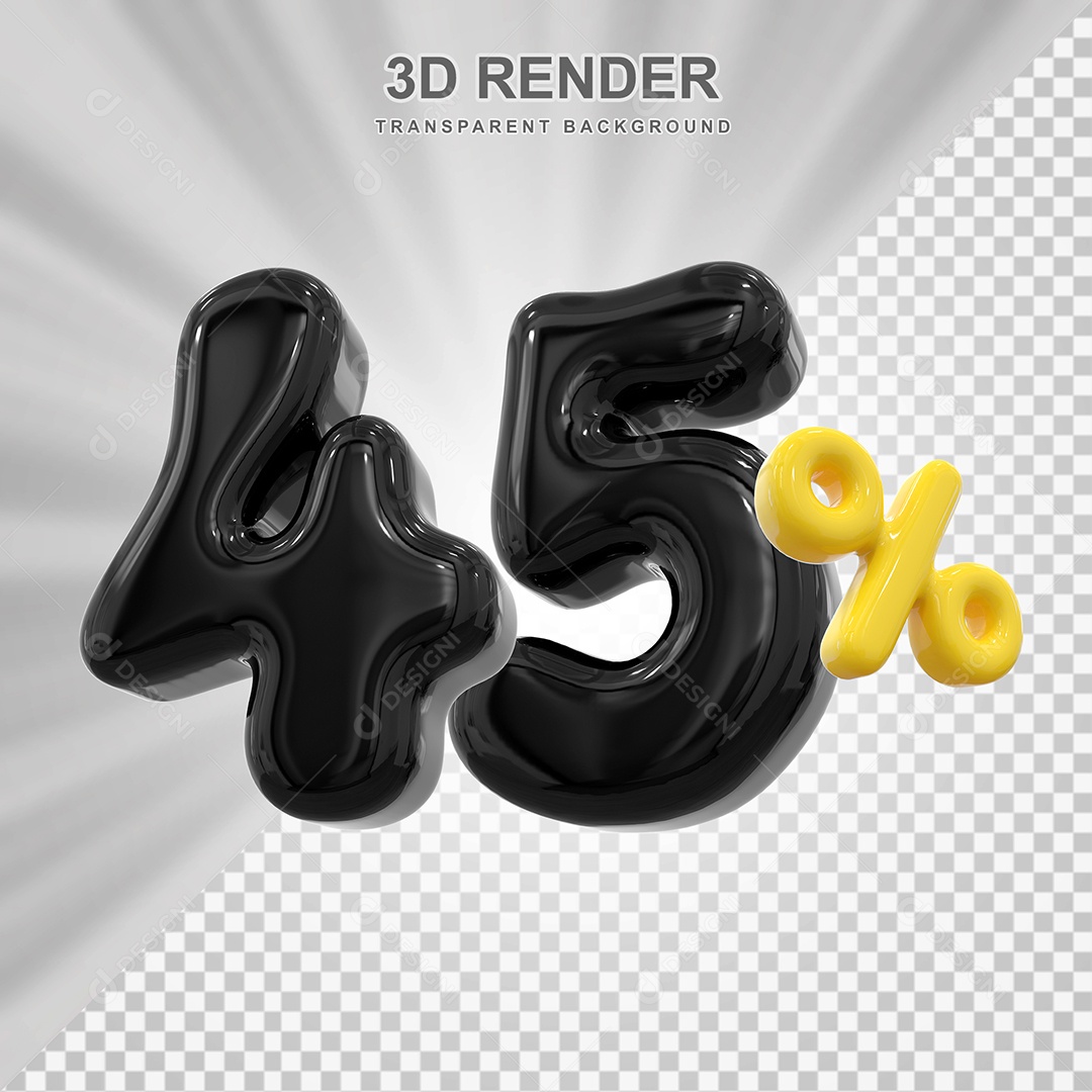 Número de Desconto 45% Elemento 3D Preto para Composição PSD