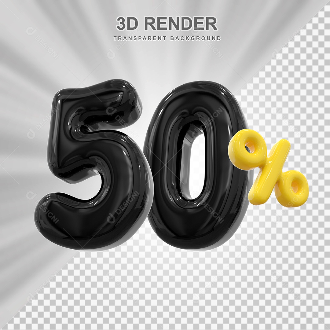 Número de Desconto 50% Elemento 3D Preto para Composição PSD