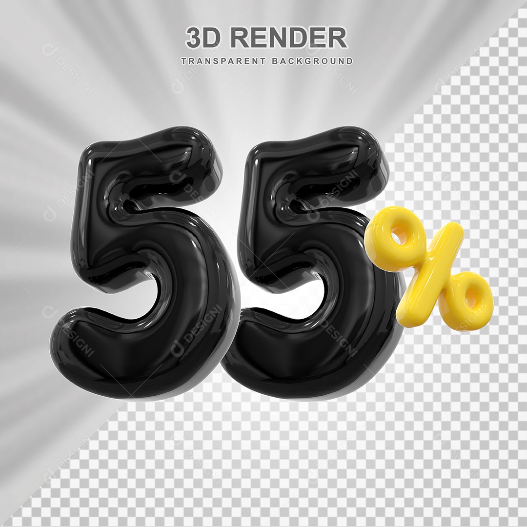 Número de Desconto 55% Elemento 3D Preto para Composição PSD
