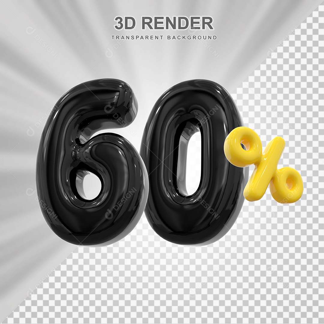 Número de Desconto 60% Elemento 3D Preto para Composição PSD