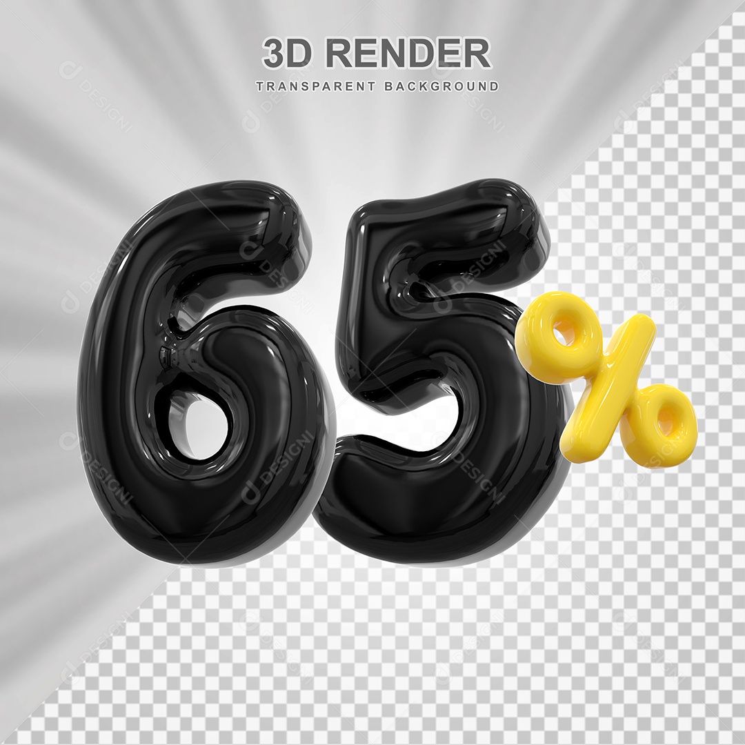 Número de Desconto 65% Elemento 3D Preto para Composição PSD