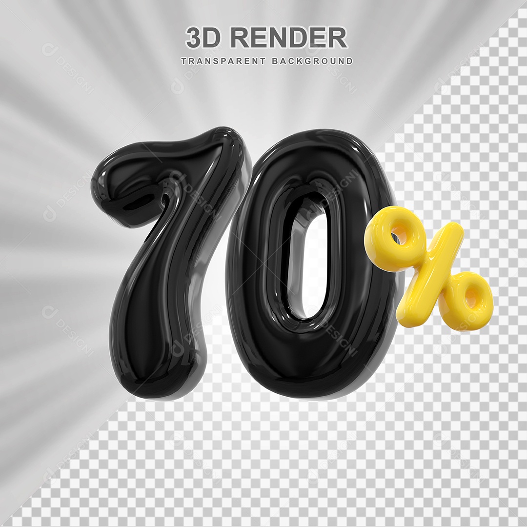 Número de Desconto 70% Elemento 3D Preto para Composição PSD