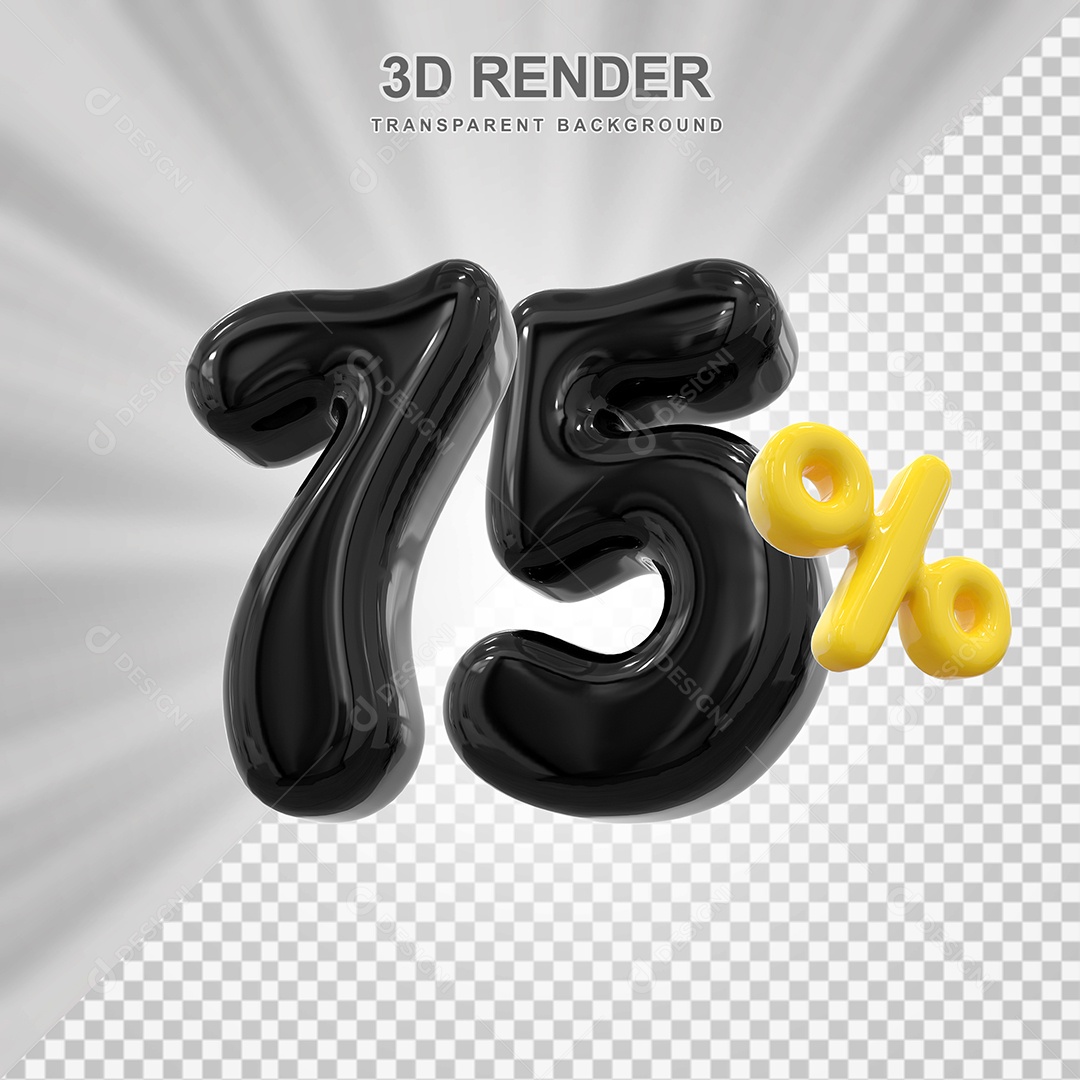 Número de Desconto 75% Elemento 3D Preto para Composição PSD