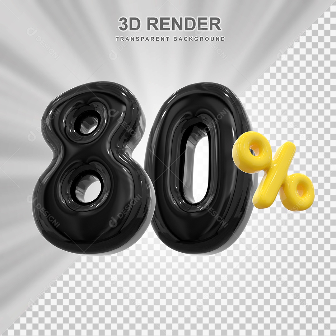 Número de Desconto 80% Elemento 3D Preto para Composição PSD