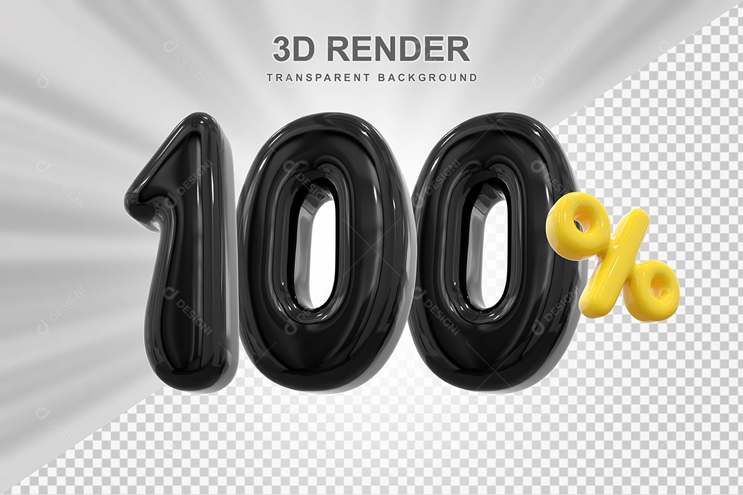 Número de Desconto 100% Elemento 3D Preto para Composição PSD
