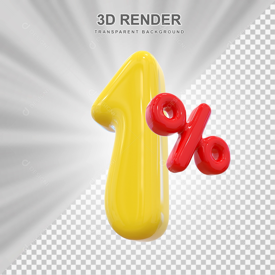 Número de Desconto 1% Elemento 3D Dourado para Composição PSD