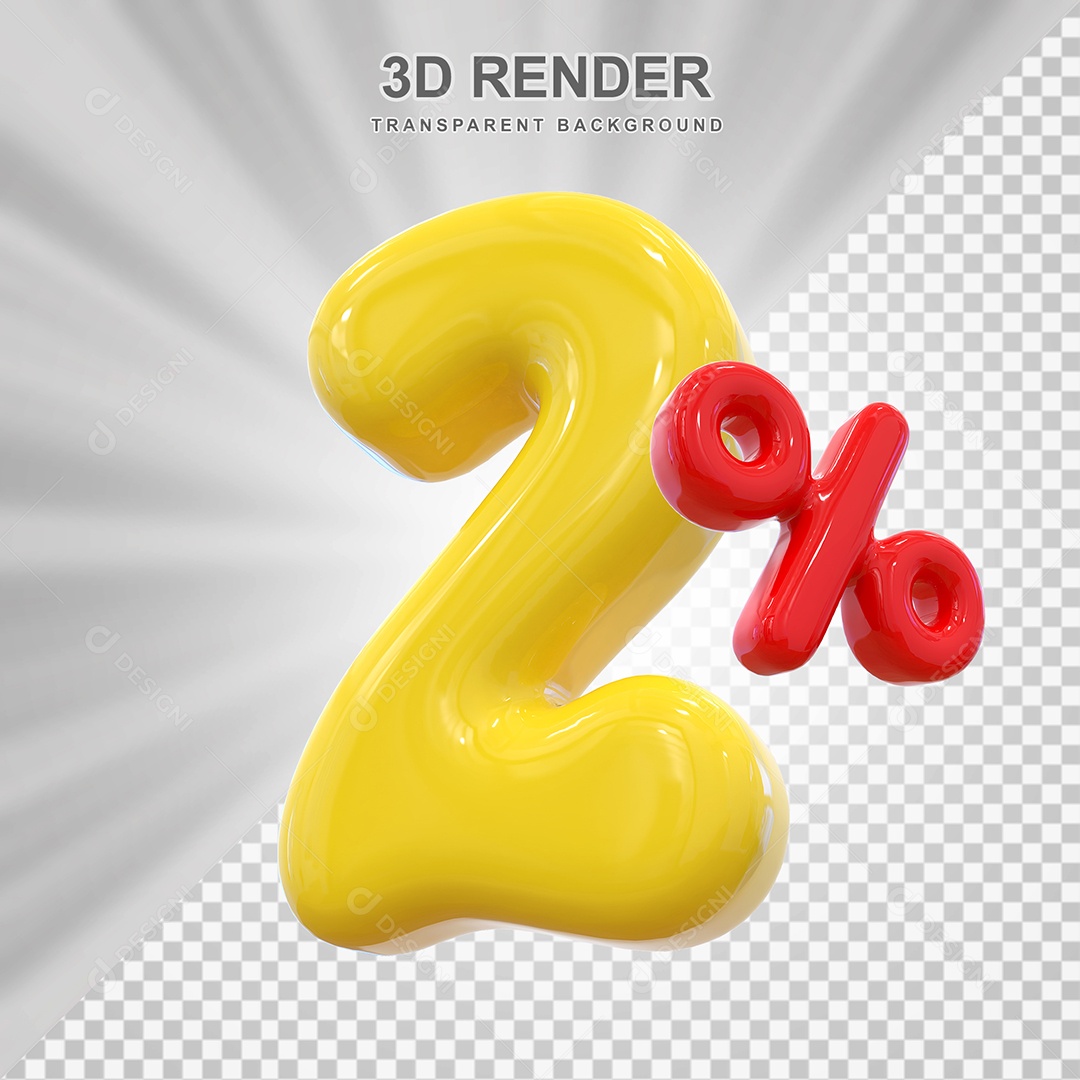 Número de Desconto 2% Elemento 3D Dourado para Composição PSD