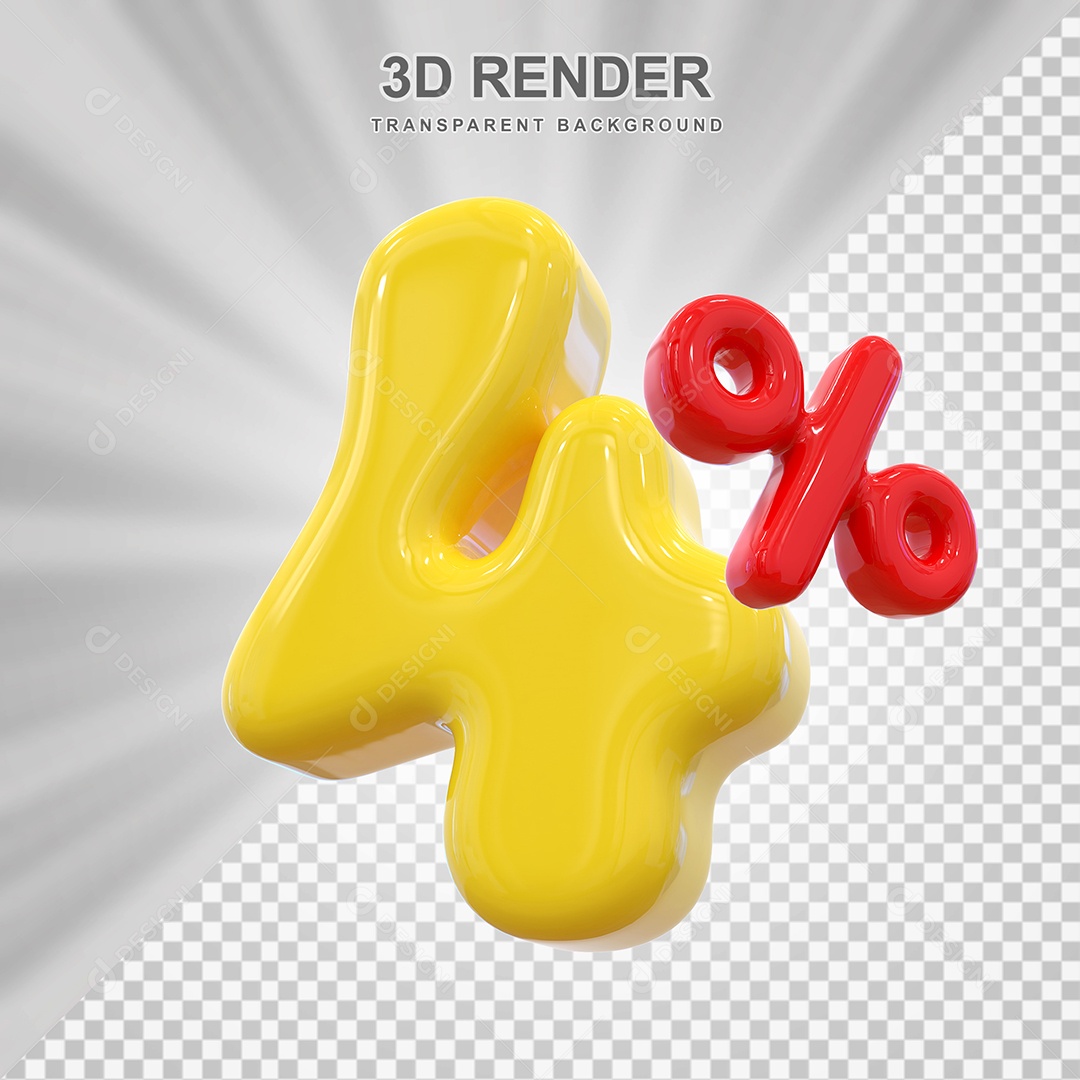 Número de Desconto 4% Elemento 3D Dourado para Composição PSD