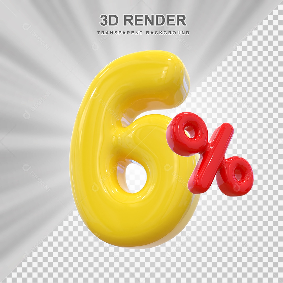 Número de Desconto 6% Elemento 3D Dourado para Composição PSD