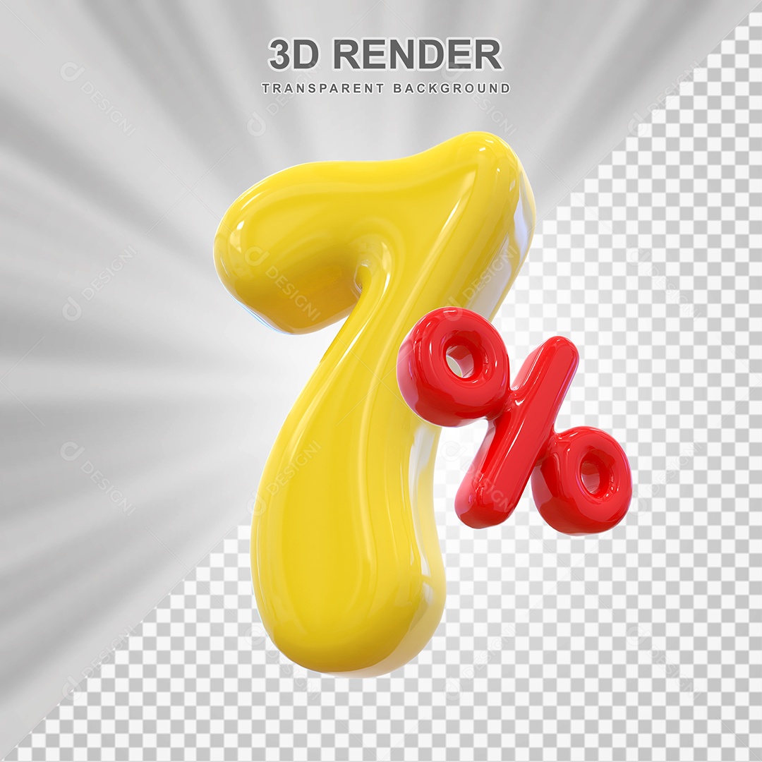 Número de Desconto 7% Elemento 3D Dourado para Composição PSD