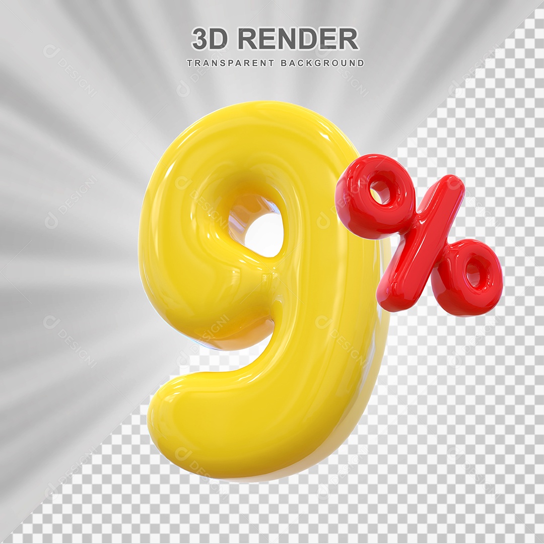 Número de Desconto 9% Elemento 3D Dourado para Composição PSD