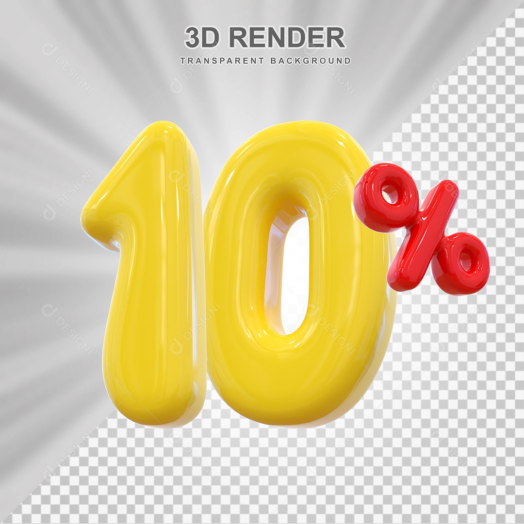 Número de Desconto 10% Elemento 3D Dourado para Composição PSD