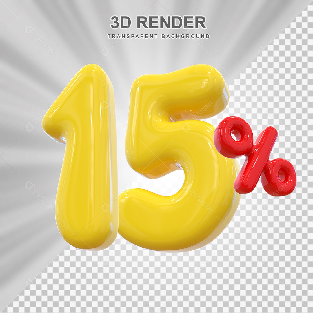 Número de Desconto 15% Elemento 3D Dourado para Composição PSD