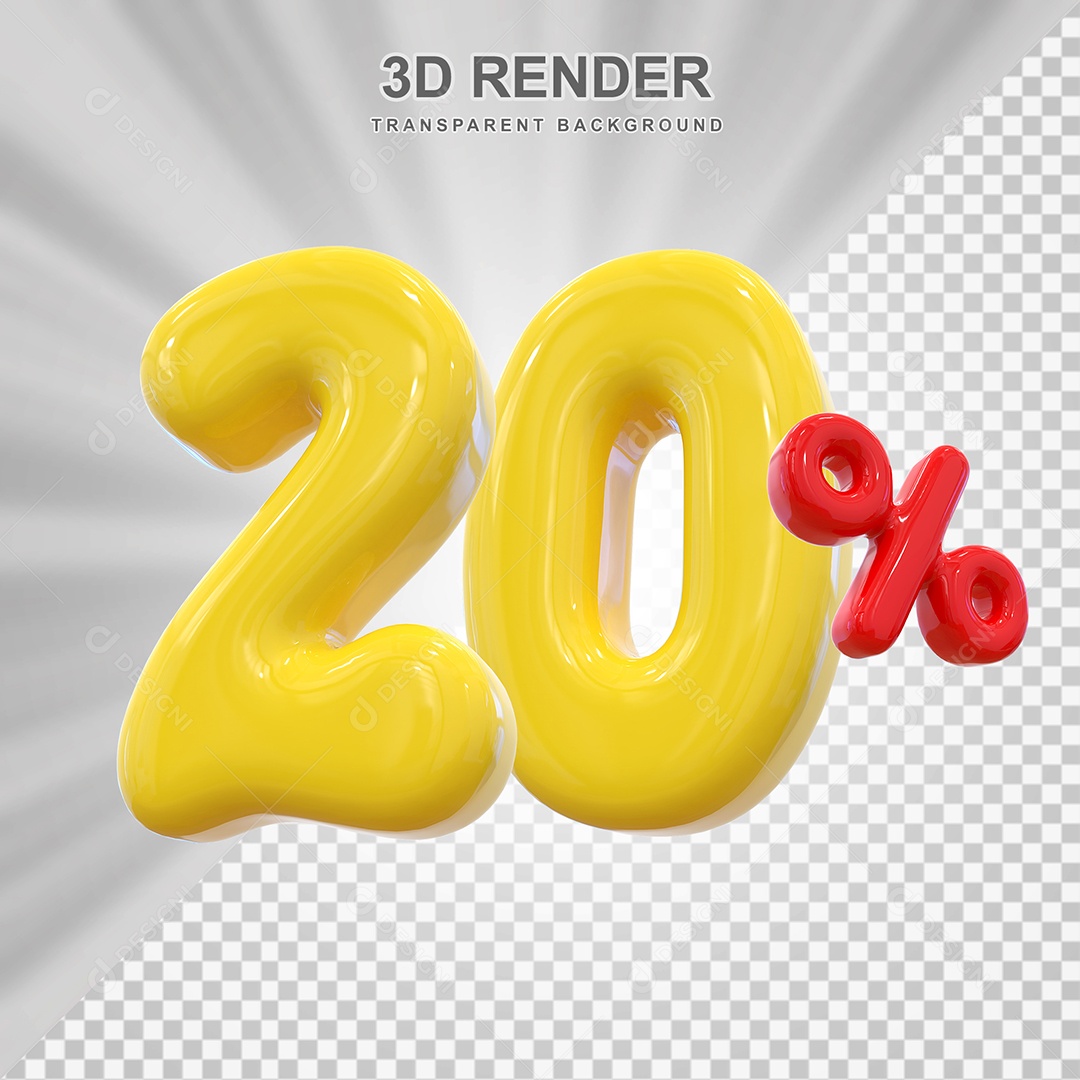 Número de Desconto 20% Elemento 3D Dourado para Composição PSD