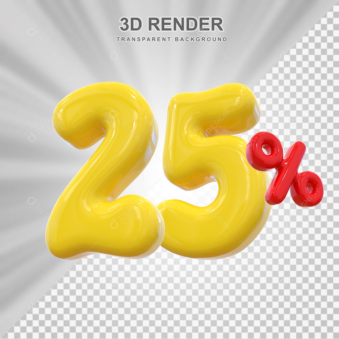 Número de Desconto 25% Elemento 3D Dourado para Composição PSD